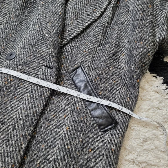 Vintage 80s wool leather tweed jacket coat oversized - Picture 13 of 16